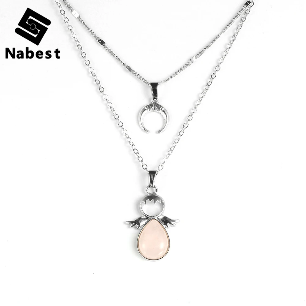 Женская розовая подвеска в виде кристалла с крыльями ангела из натурального