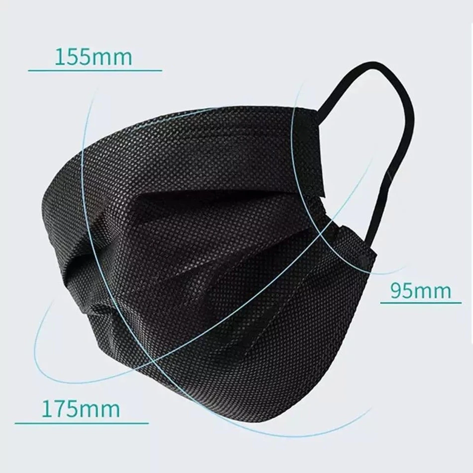 Черная 3-слойная маска 50 шт. маски со ртом для лица одноразовые противопылевые из