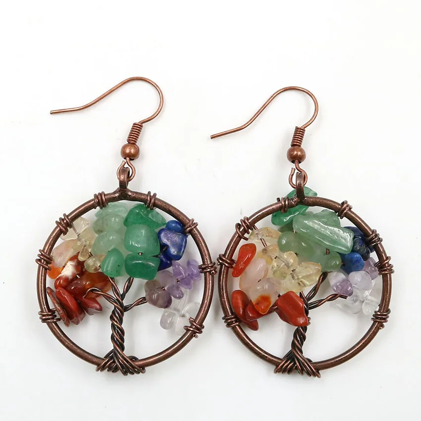 Серьги-подвески FYSL с медной проволокой и деревом жизни из Лабрадорита серьги для