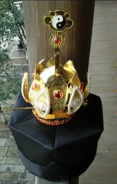 Bagua hat Taoist Daoism Hex Cap Tai Chi Lotus Crown Chinese Taoism Wudang Vintage Gold Colour