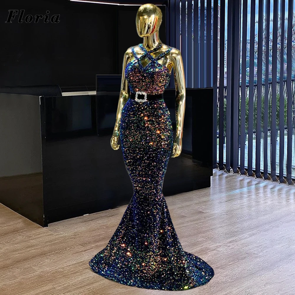 

Multi Color Sequins Formal Evening Dresses Saudi Arabia Long Prom Dress Custom Made Robes Party Night Gowns 2021 Dubai Pageant