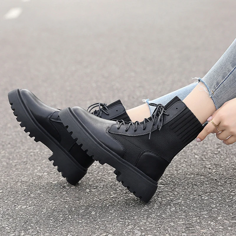Flat Platform Boots Women Shoes Autumn Winter Motocycle Fashion Round Toe Botas Mujer Ankle Female | Обувь