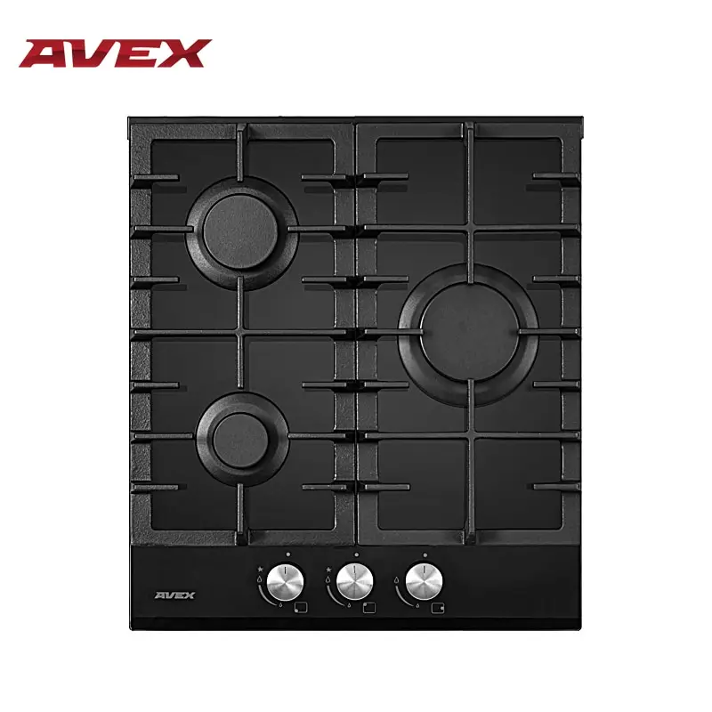 Встраиваемая варочная панель AVEX HM 4531 B 45 см 3 конфорки чугунные решетки