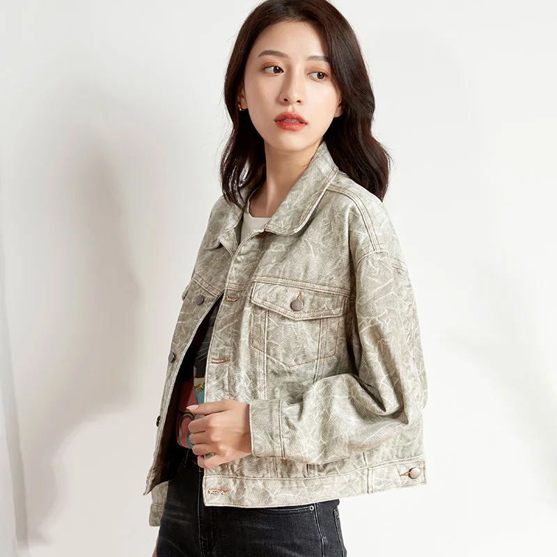 Леопардовая джинсовая куртка для женщин большие размеры модное армейское