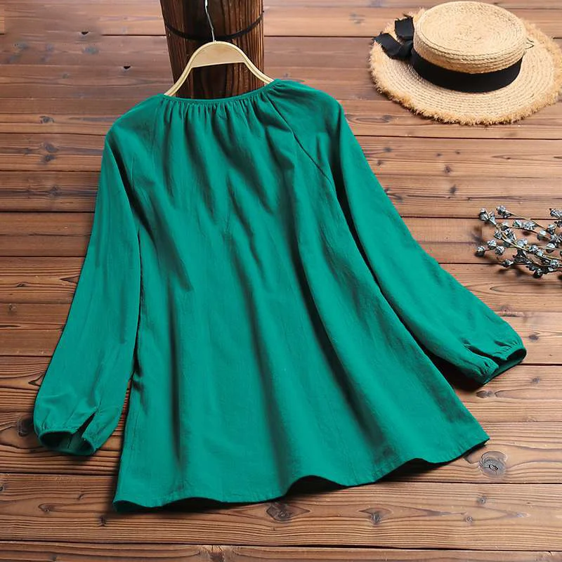 Женская винтажная блузка с цветочной вышивкой весенне осенние Топы v образным