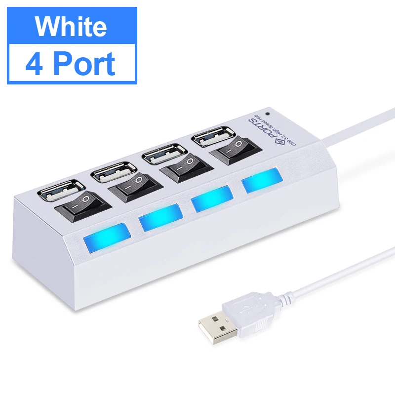 White 4 Ports Мульти usb-хаб 2,0 мини-концентратор USB разветвитель 4/7 usb порты с переключателем вкл/выкл Hab поддержка мощность высокая скорость ПК Компьютерные аксессуары - Цвет: White 4 Ports