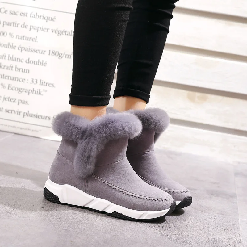 SWYIVY/женская зимняя обувь из флока Обувь на танкетке без застежки Женские