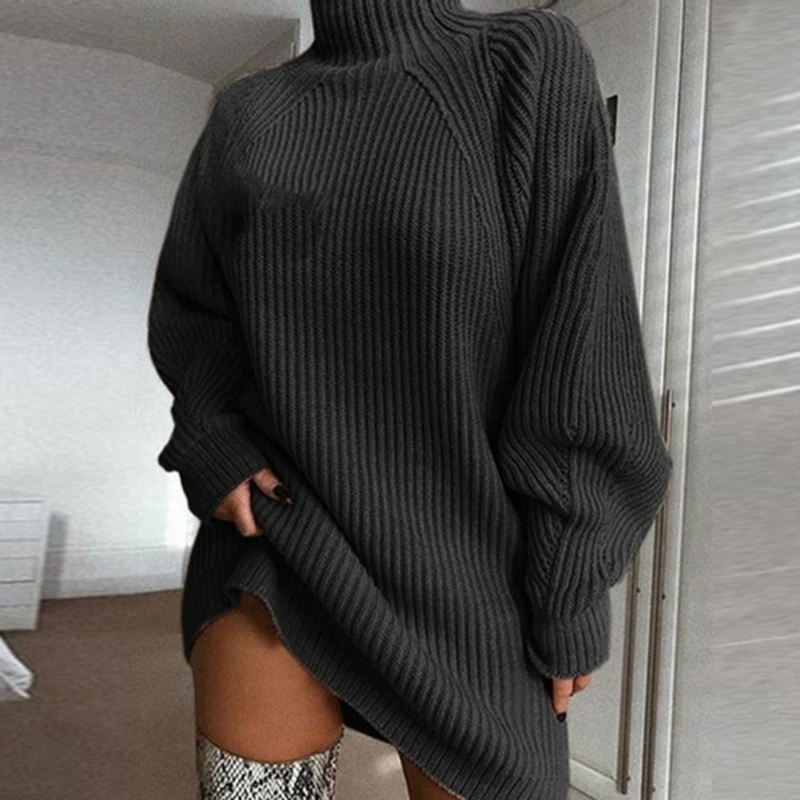

Trendy Knitwear Sweater Women's Mid-Length Raglan Sleeve Half Turtleneck Sweater Dress Autumn Winter Warm Sweater Lady New