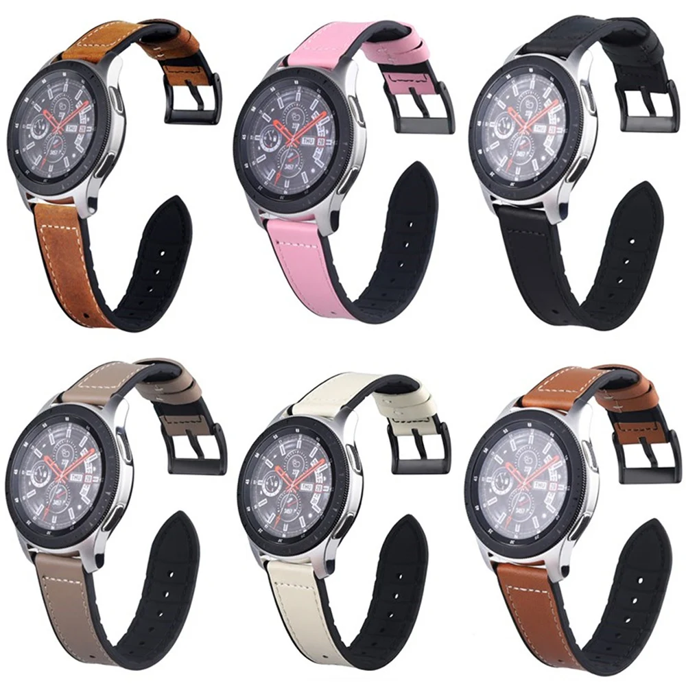 

22mm 20mm Silicone+Leather Band for Samsung Galaxy Watch 3 Strap 45mm 41mm Belt for Garmin Vivoactive 4 3/Vivomove HR Bracelet