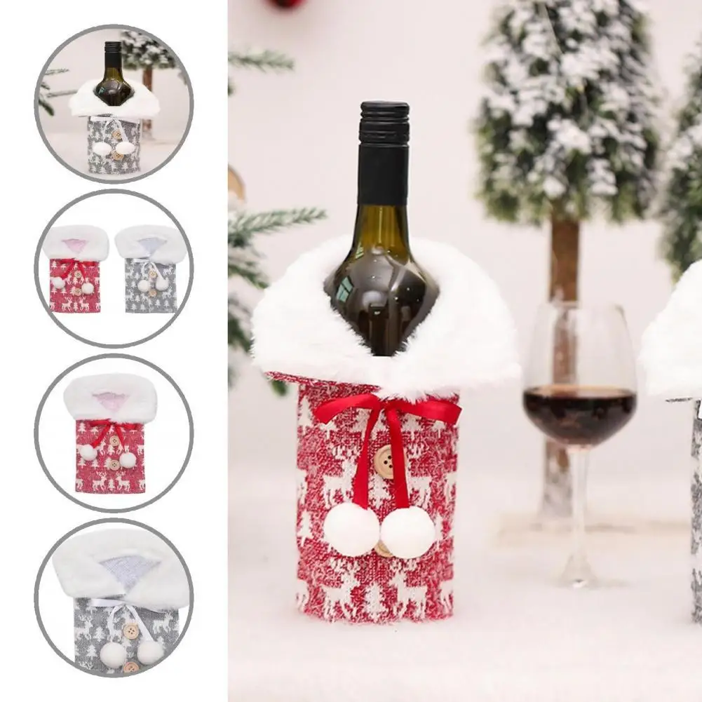 

Portable Durable Christmas Fireplace Wine Bottle Cover Knitted Fabric Christmas Wine Bottle Cover Tear Resistant for Bar