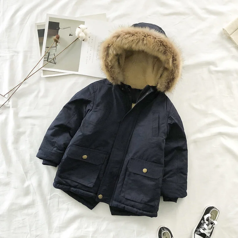 

Children Clothing Plus Velvet Thickening Cotton Winter New Fashion Hooded Boys Cotton Jacket Children Wear Warm Clothes Outside