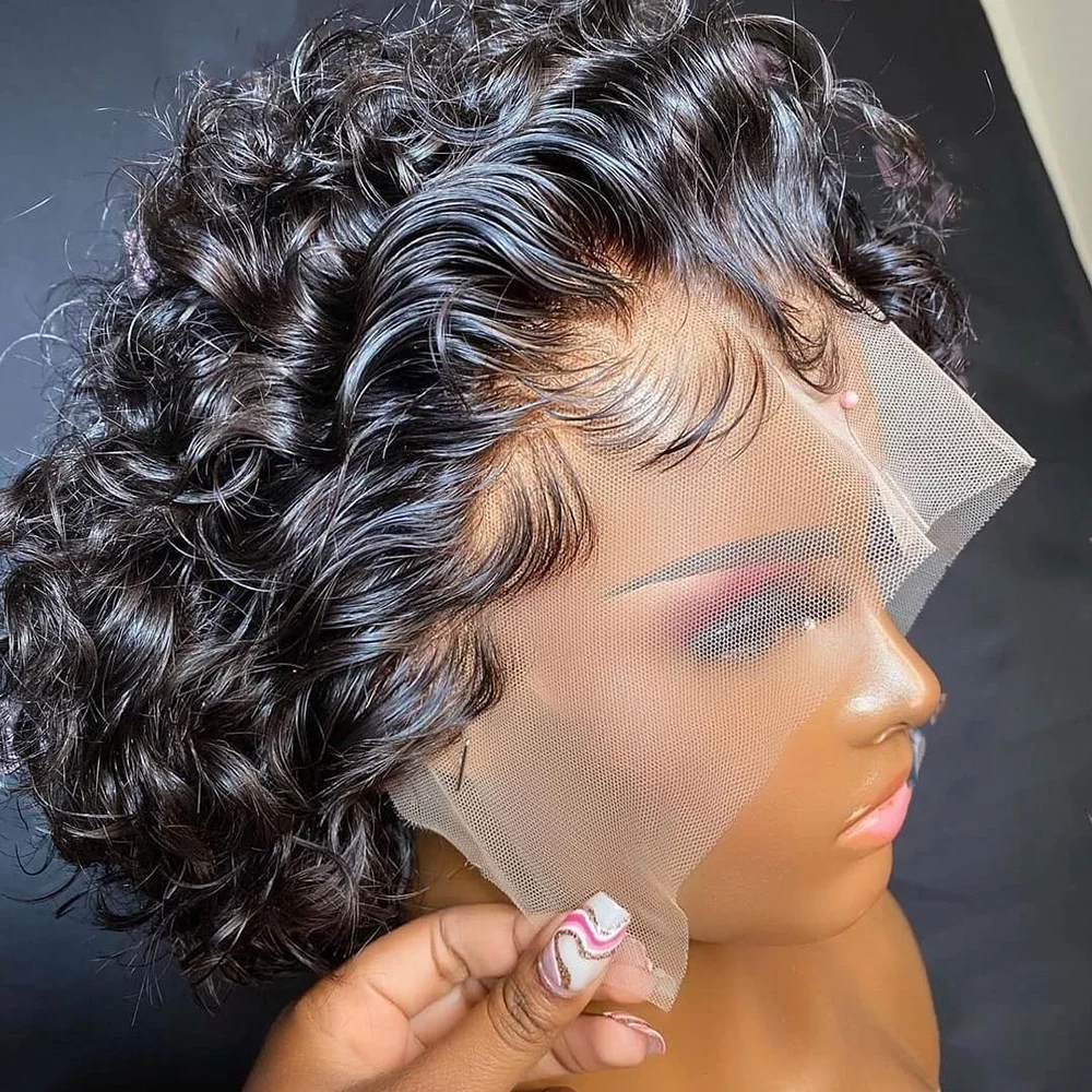 

Парик из натуральных волос Pixie Cut, короткий парик из натуральных волос, прозрачный парик с фронтальным кружевом для женщин, парик с глубоким ...