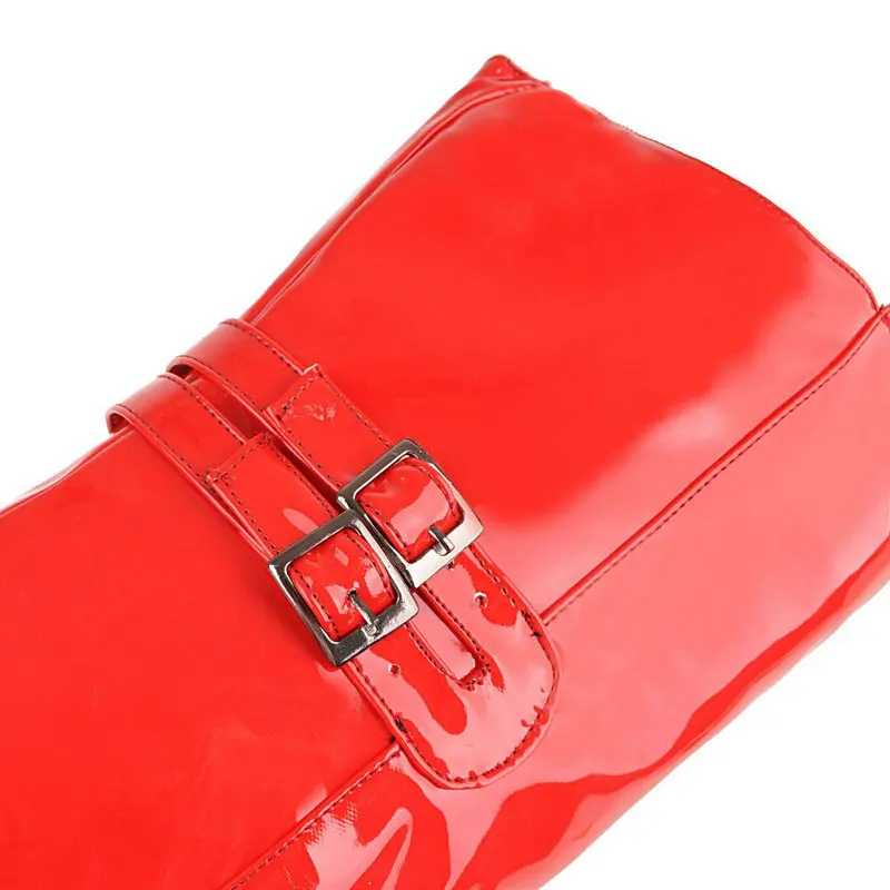 Женские лакированные ботфорты из искусственной кожи черные или красные высокие