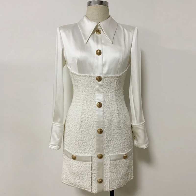 

New Style Autumn Women White Wool Long Sleeve Dress Vestido Fashion Girl Wedding Bridesmaid Party Dresses Wholesale Work Outfits