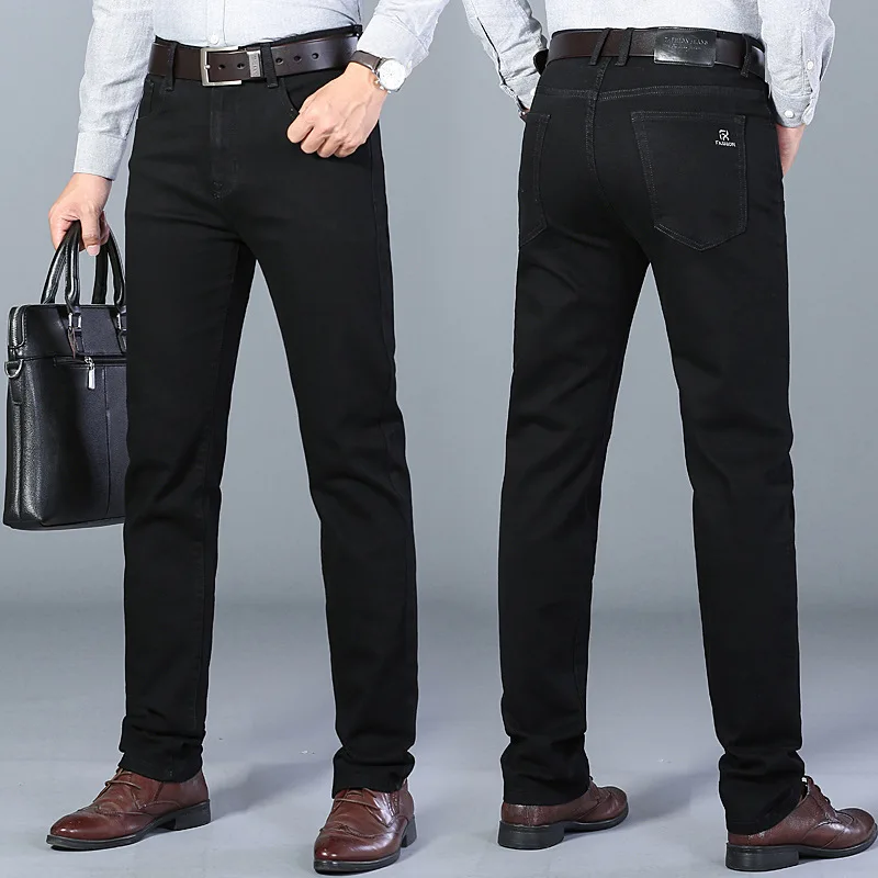 

Mens Jeans Regular Fit New Salopette Homme Stretch Spijkerbroeken Heren Thick Pantalon Hiver Homme Blue Black Straight Pants Men