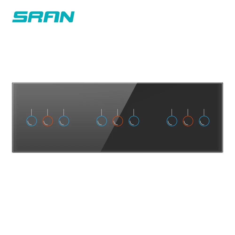 SRAN UK настенный 9 бандажный переключатель полоса белый закаленное стекло материал