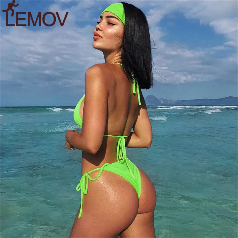 Женский бикини с завязками на завязках Однотонный женский комплект 2 шт. из 100%