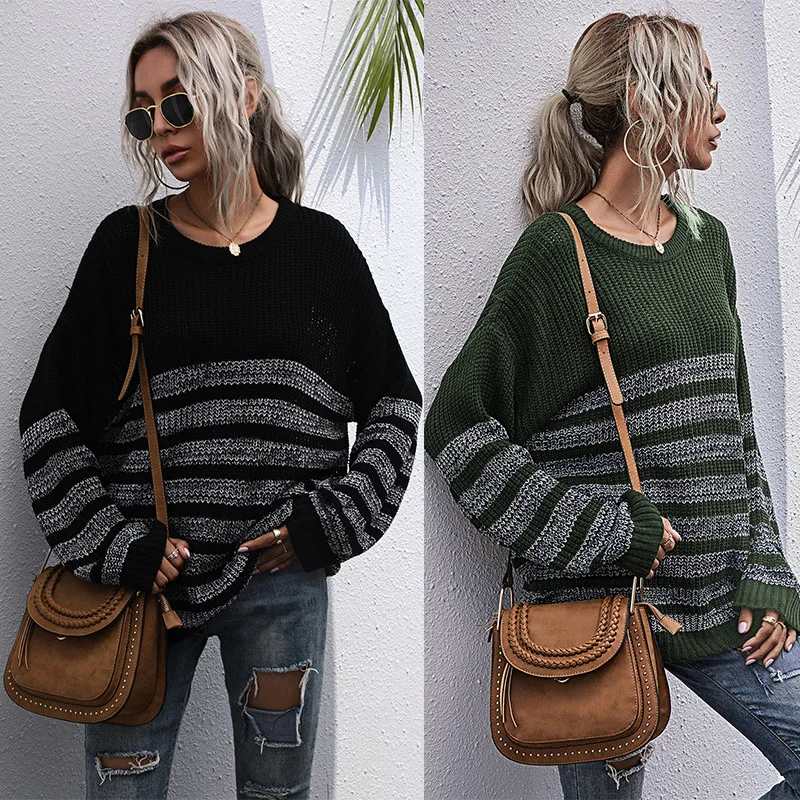 

Women Jumper Striped Sweater Autumn Winter Casual Long Knitted Pullovers Sweater Tops For Lady 2022 New Fashion