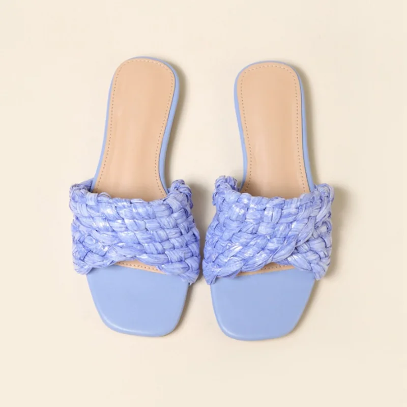 

Lafite grass braided pink braid folding flat slippers flip flops party sandals women's wedding 2021 spring brand slippers brand