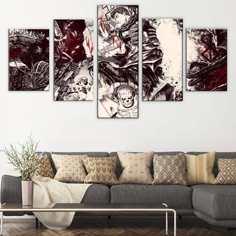 

No Framed Canvas 5Pcs Berserk Japan Anime No Yaiba Wall Art Posters Pictures Home Decor Paintings Decorations