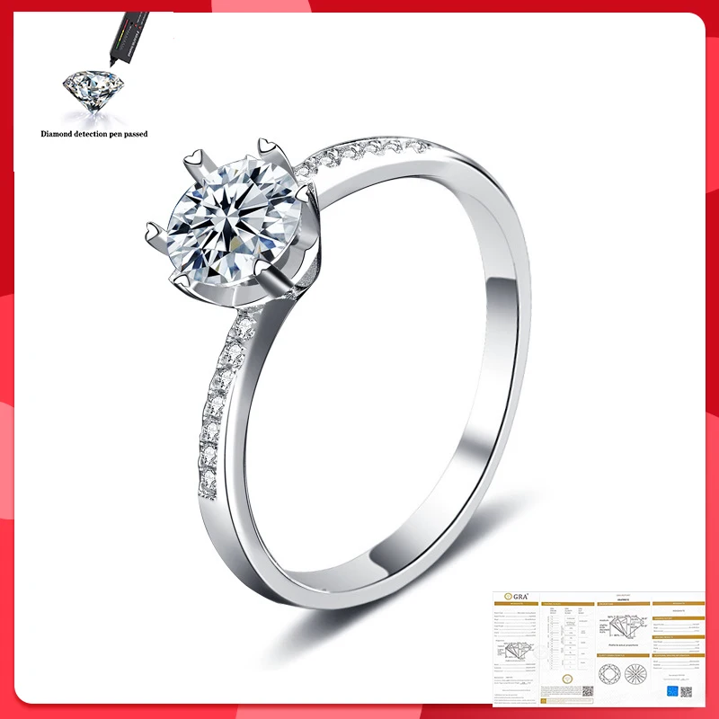 

S925 Sterling Silver Wedding Ring 18K 1ct Width D Color Moissanite Engagement Ring Round Solitaire Ring for Women