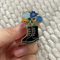 old shoe flower pot enamel pin gardening garden container potted shoes boots flowers badge jewelry