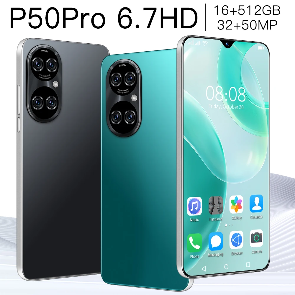 

2021 P50Pro 6.7 Inch Smart Phone 16+512GB Dual SIM 32MP+50MP Qualcomm 888 10 Core Unlocked Face Cellphones Global Version