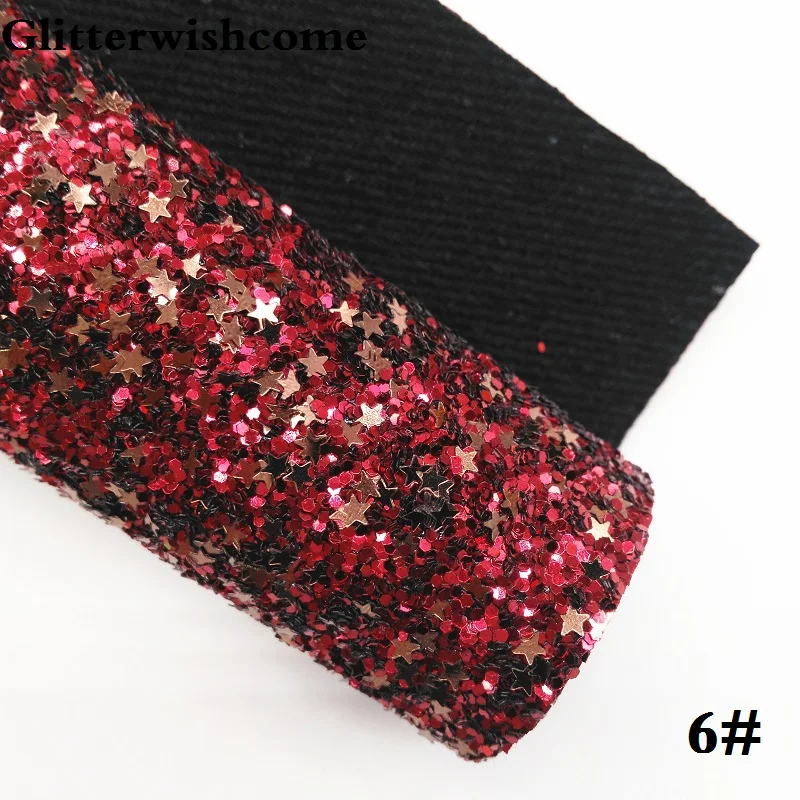 6 Glitterwishcome 30X134 см мини рулон синтетическая кожа, массивная блестящая кожа со звездами, блестящая ткань винил для бантов, GM035 - Цвет: 6
