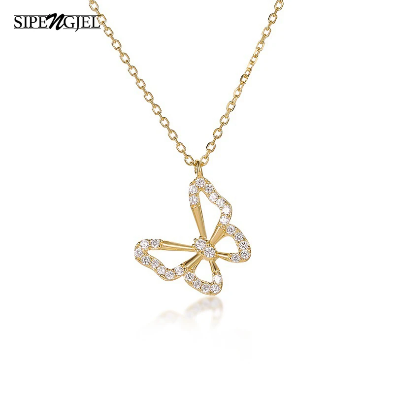 

SIPENGJEL Fashion Cubic Zircon Butterfly Pendant Necklace Gold Color Korean Style Necklace For Women Girls Jewelry