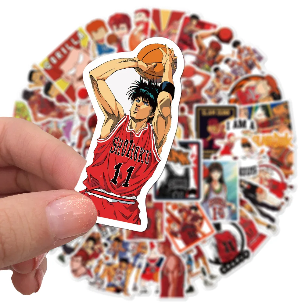 5/10/50 Uds Anime SLAM DUNK pegatinas Sakuragi Hanamichi Kaede Rukawa Ryota Mitsui calcoman&iacute;as Skateboard impermeable adhesivos para juguetes de ni&ntilde;o-3