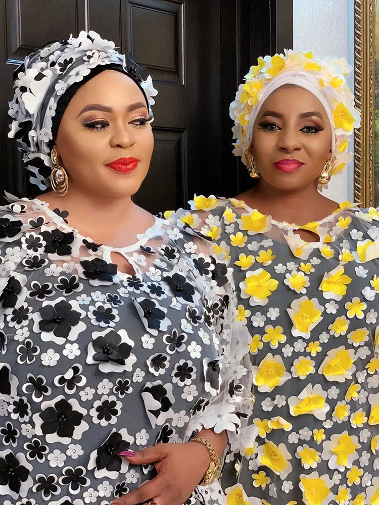 

Robe-Casual One Free Plus Size Dress Sheer Chiffon Dresses Embroidery Sticker Floral and Beads Vestidos