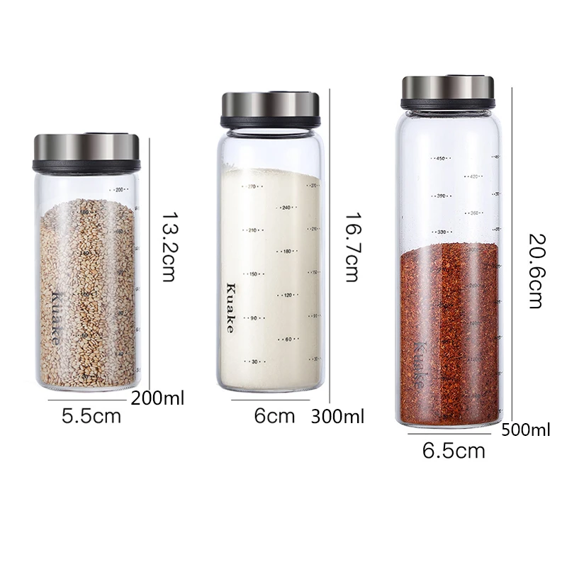

YOMDID High Borosilicate Glass Seasoning Can Pepper Spice Shaker Kitchen Salt Sesame Solid Condiment Seal Bottle With Rotary Lid