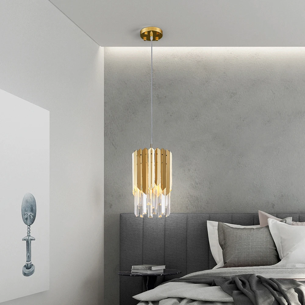 

Youlaike Modern Crystal Chandelier For Dining Room Single Light Polished Steel Suspension Lighting Fixtures LED Cristal Lustre