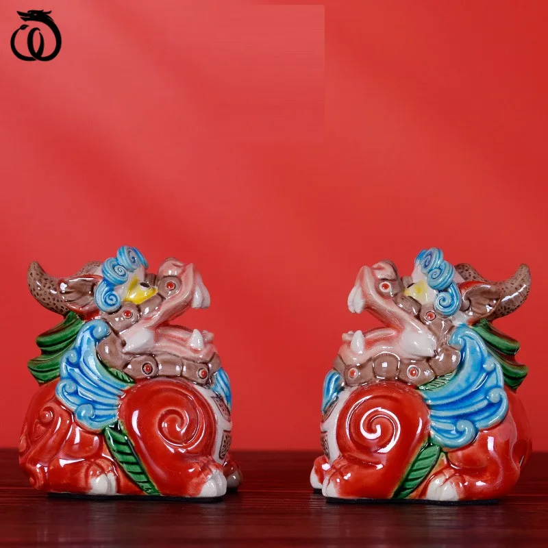 

WU CHEN длинная китайская керамическая цветная скульптура храбрых войск Художественная Скульптура счастливый льв статуя фэн-шуй милая собака...