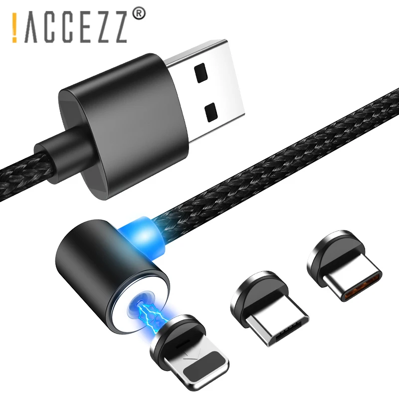 ! Магнитный кабель ACCEZZ с углом обзора 90 градусов для быстрой зарядки Micro USB Тип C