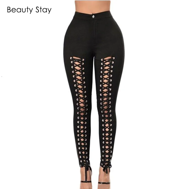 Сексуальные леггинсы BeautyStay из спандекса с вырезами женские летние Эластичные