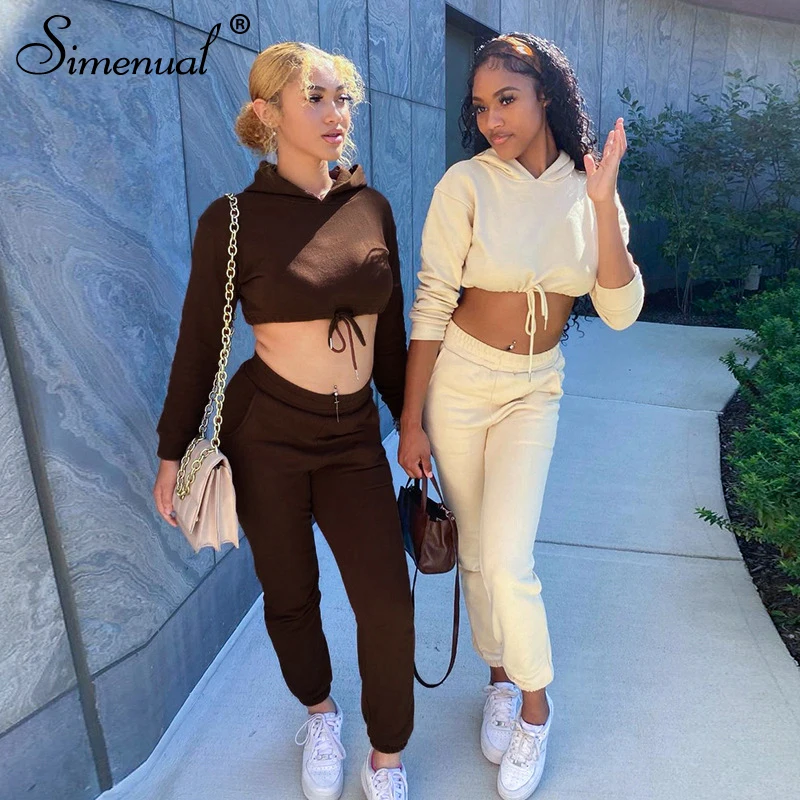 

Simenual Sweatshirt And Sweatpants 2 Piece Sets Winter Casual Loungewear Sporty Drawstring Co-ord Outfits Long Sleeve Athleisure