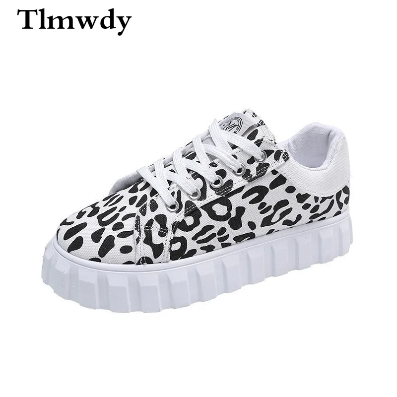 

2021 Fashion Women's Shoes Canvas Shoes Spring Leopard Print Vulcanized Shoes Women'ssneakers Lace-up Comfortable Casual Shoes