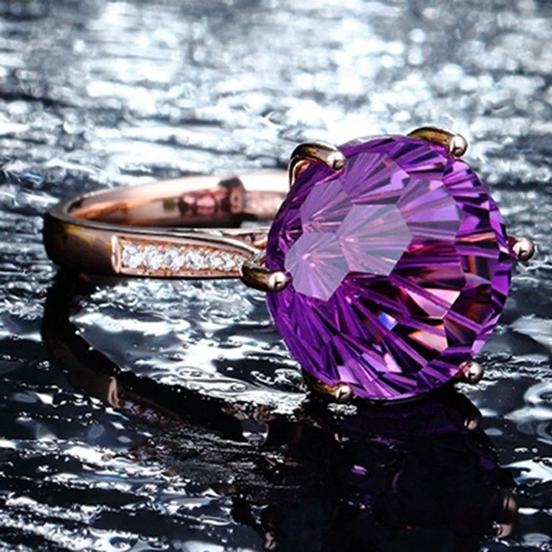 Натуральный аметистовый драгоченный камень кольца для женщин розовое золото