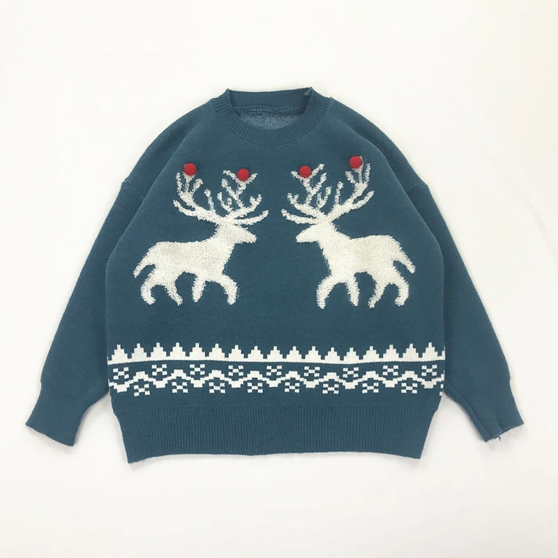 Пуловер с милыми лосями в рождественском стиле жаккардовый свитер женский