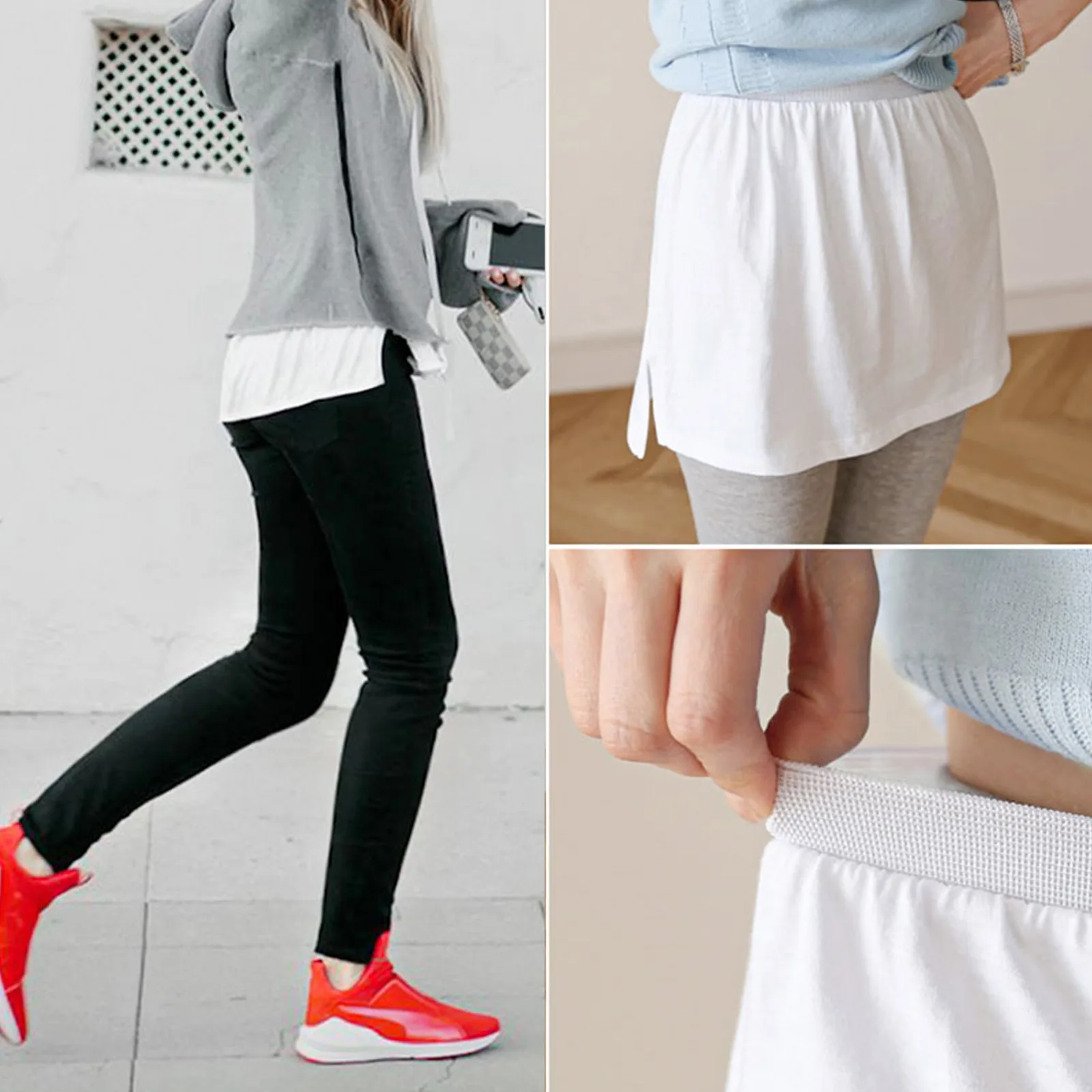 

High Waist Skirt Adjustable Layering Fake Top Lower Sweep Set Skirt Half-length Splitting A Version Women Casual Skirts
