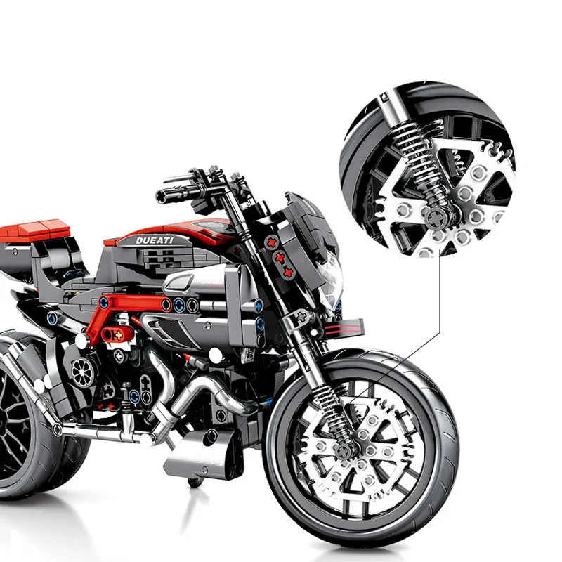 

702pcs Technology machinery series Drivable mountain motorcycle Technic Racing small particle building block toy