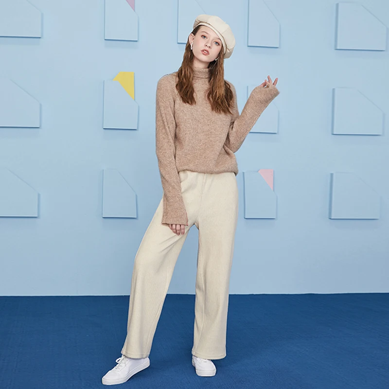 ARTKA 2020 Winter New Women Pants Casual Loose Draping Straight Long Pants Elastic Waist Soft Knitted Trousers Women ZA22001D