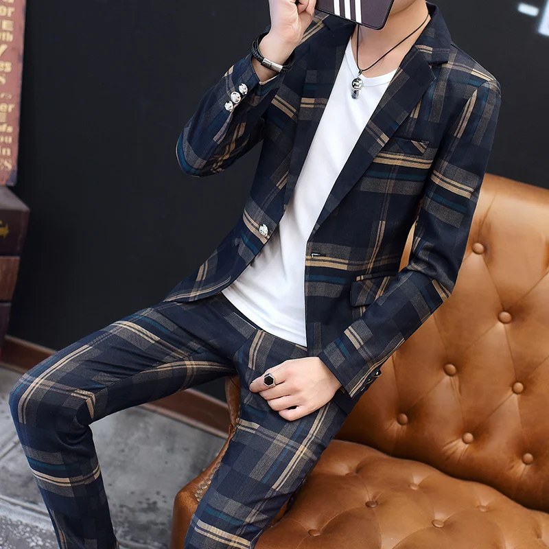 Костюм мужской маленький из полиэстера тонкий тренд двух частей|Пиджаки| |