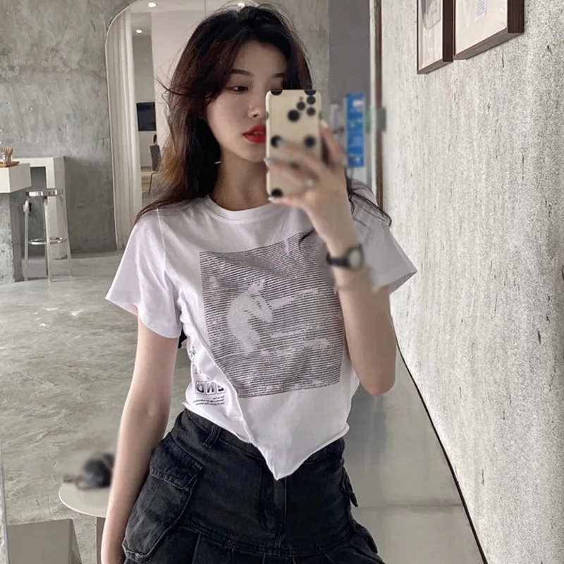 

Fashion Printed Female Casual T Shirts Summer Short-sleeved T-shirt Women Cropped Tops