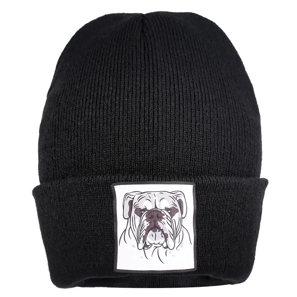 Однотонные вязаные зимние шапки женские серые шапочки в форме бульдога мужская