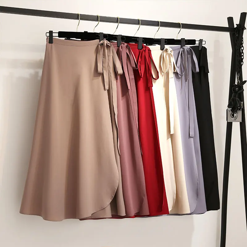 Летняя простая однотонная длинная шифоновая юбка с запахом Женская
