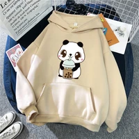 hoody little panda drinking milk tea print hoodie streetwear cute winter clothes womens oversized loose sweatshirts women 2021