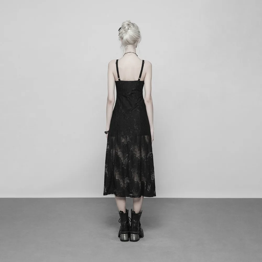 Женское платье в стиле панк готическое темно-кружевное на бретельках принцессы с