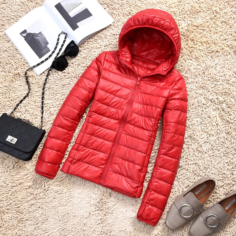 Winter Hooded Ultra Light Down Jacket Women 2021 Thin Duck Down Coat Slim Female Warm Solid Zipper Loose Size XXL Outerwear